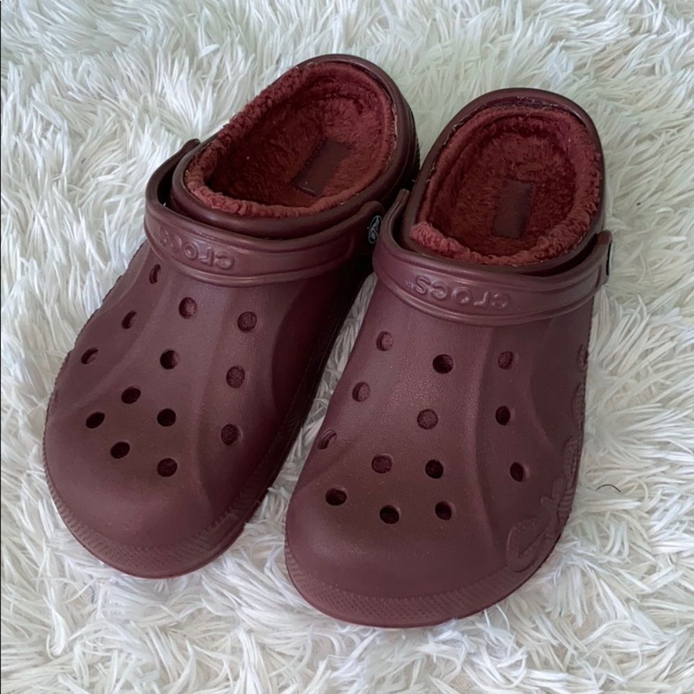 Maroon Fuzzy Crocs